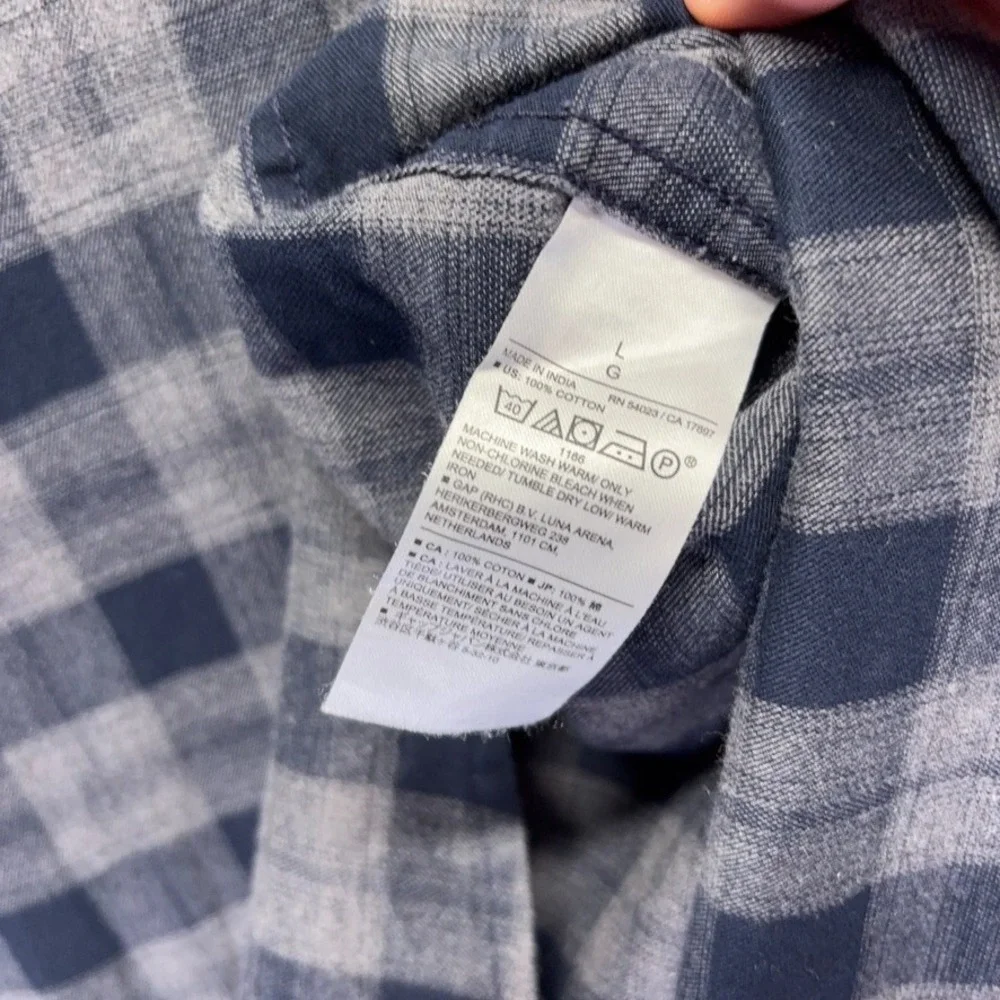 Banana Republic Shirt Mens Large Gray Plaid Button Down Flannel Untucked Fit‎